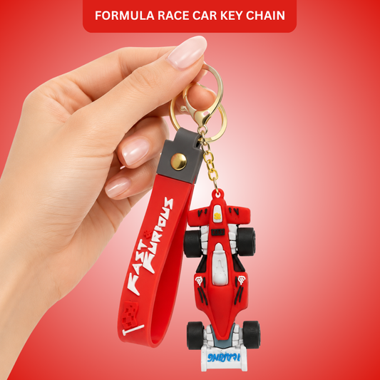 Formula Race Car Shaped Key Chain, Red Sports Car Keyring with Strap, Racing Theme Bag Charm for Keys, Backpacks, Birthday Return Gifts, Party Favors & Loot Bag Fillers – 1 PC