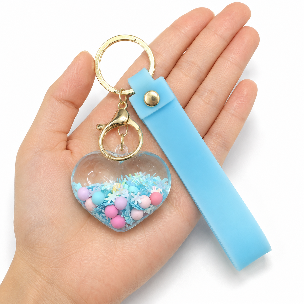 Heart Beads Keychain Blue Strap - Cute Bag Charm for Girls | Wanna Party - Image 3