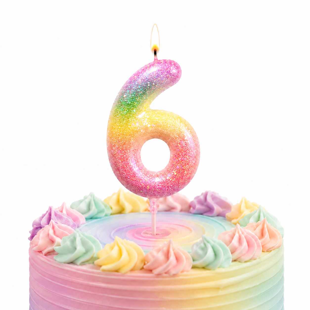 Three Color Gradient Glitter Candle Number 6