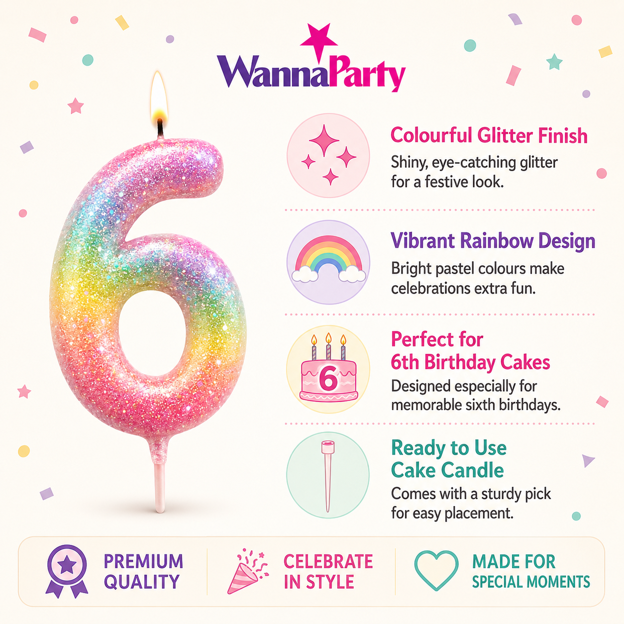 Three Color Gradient Glitter Candle Number 6