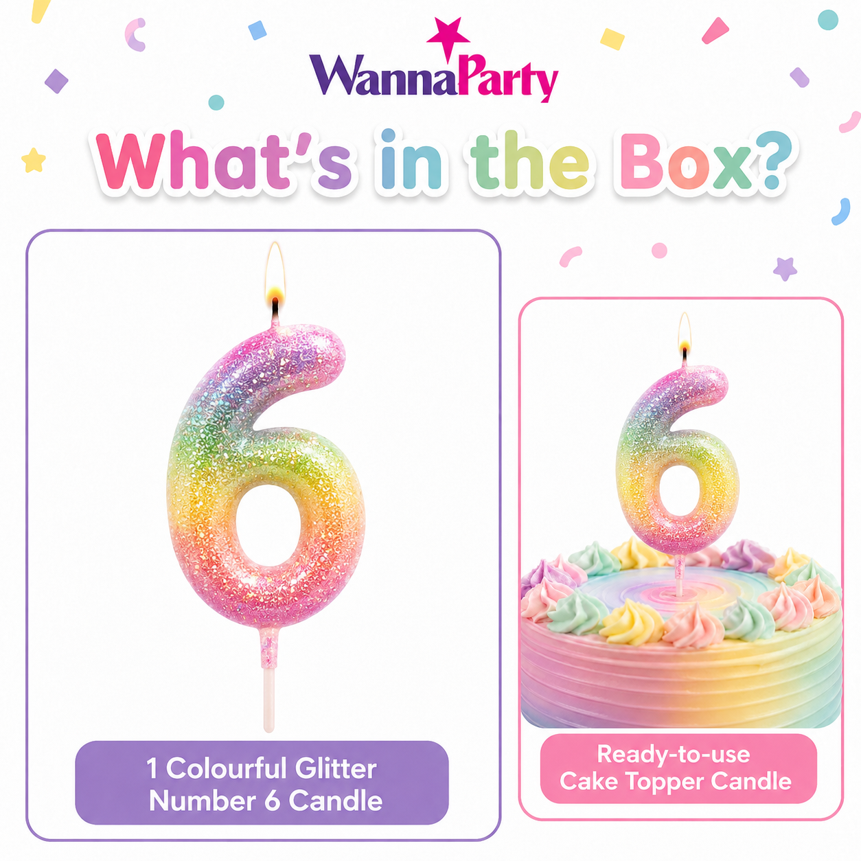 Three Color Gradient Glitter Candle Number 6