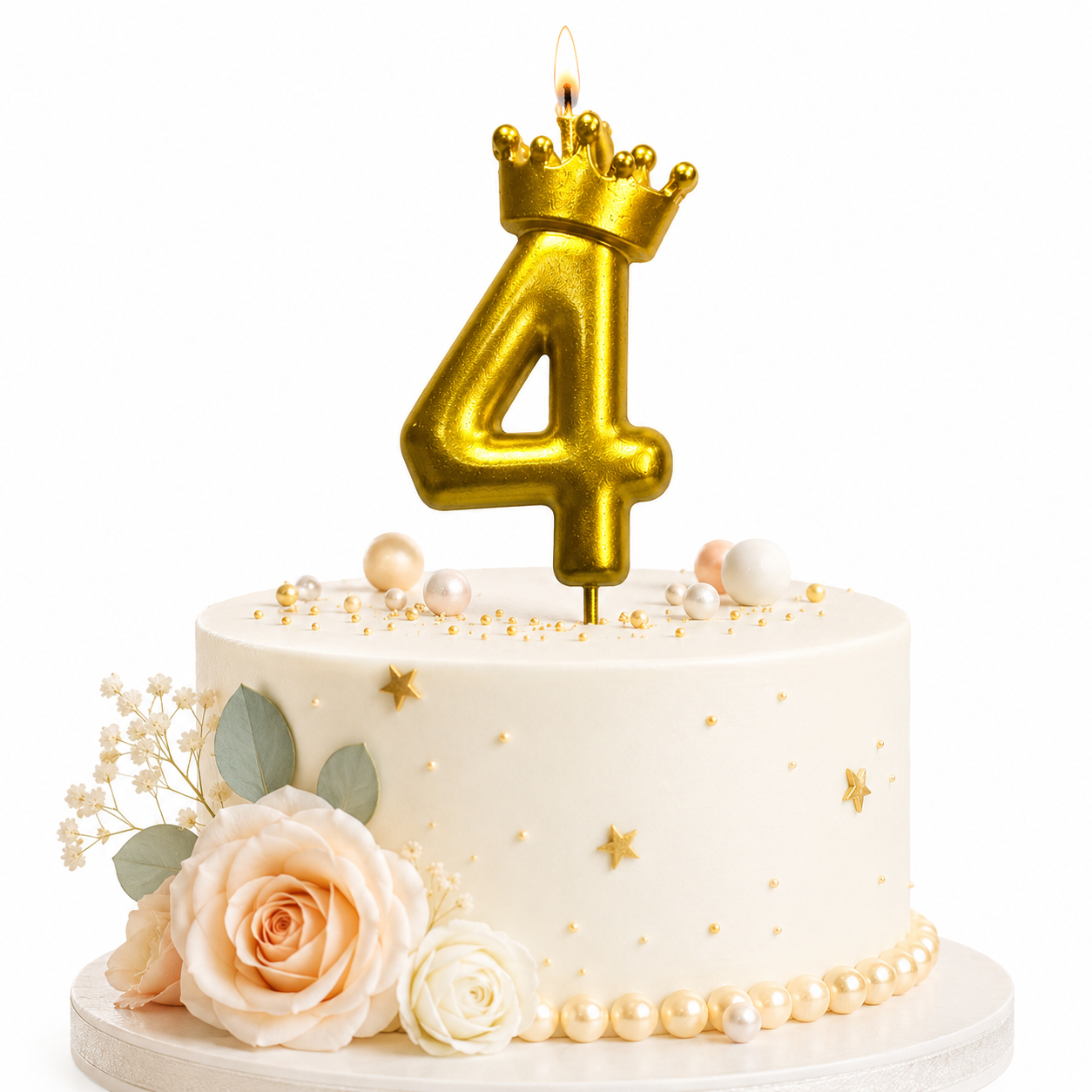 Golden Crown Candle Number 4 | Metallic Finish | Medium Size