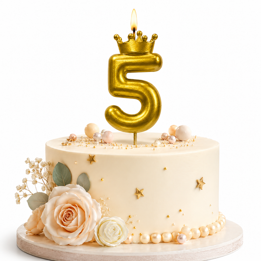 Golden Crown Candle Number 5 | Metallic Finish | Medium Size