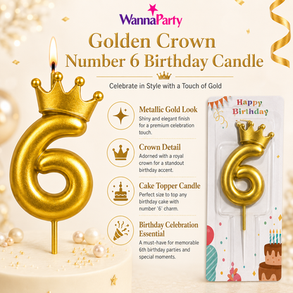 Golden Crown Candle Number 5 | Metallic Finish | Medium Size