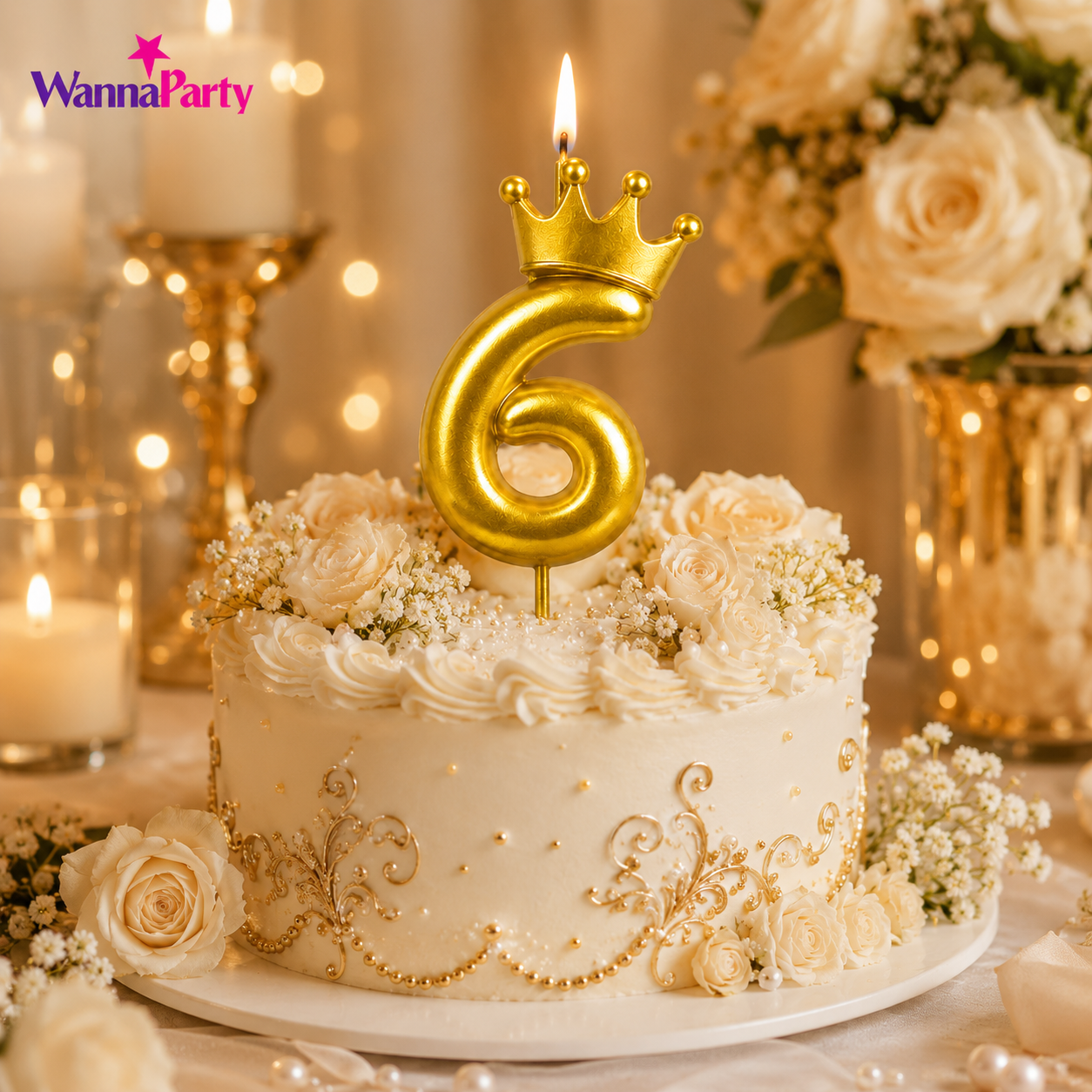 Golden Crown Candle Number 5 | Metallic Finish | Medium Size
