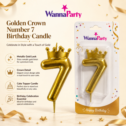 Golden Crown Candle Number 7 | Metallic Finish | Medium Size