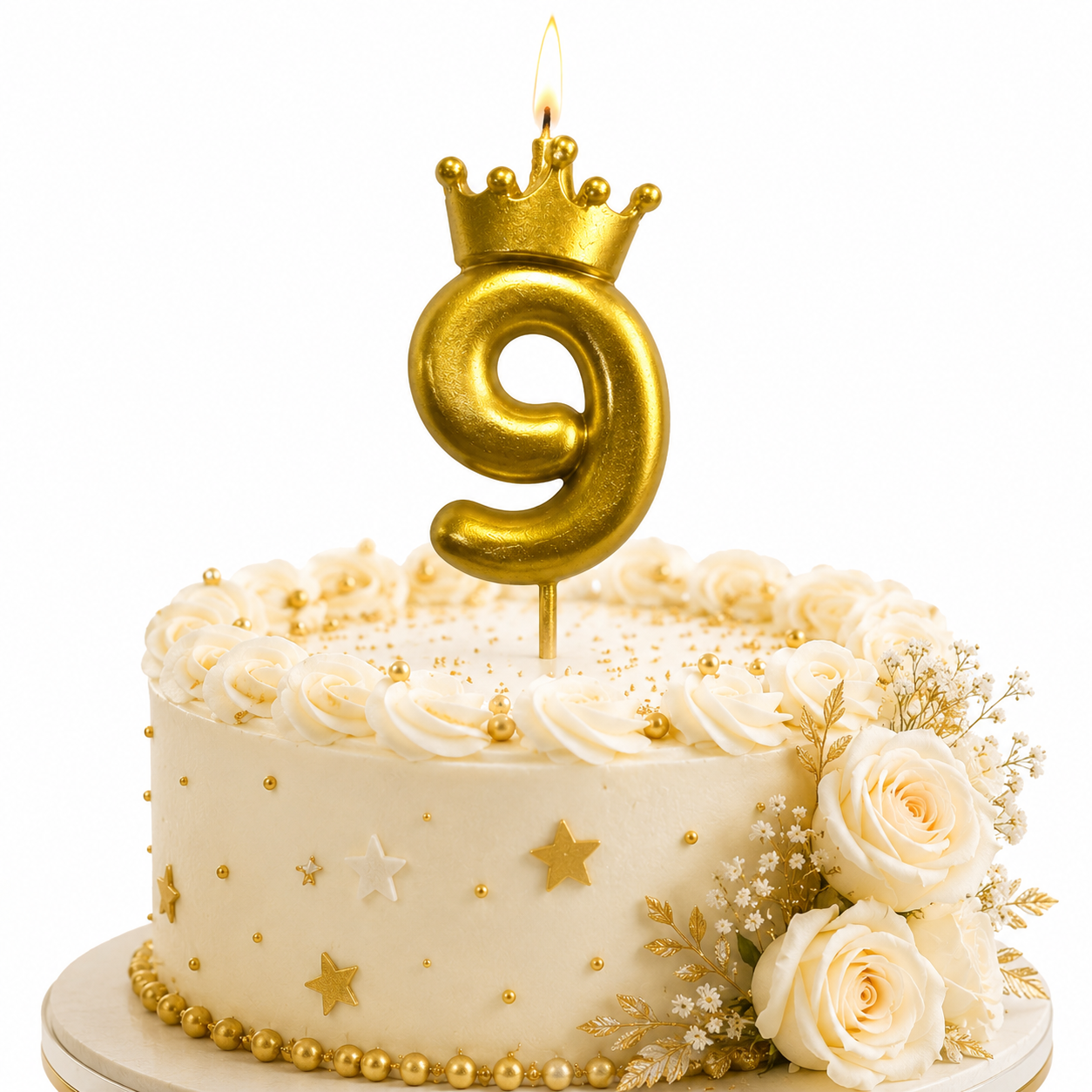 Golden Crown Candle Number 9 | Metallic Finish | Medium Size