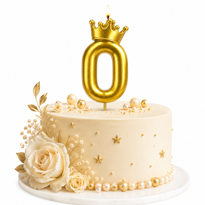 Golden Crown Candle Number 0 | Metallic Finish | Medium Size