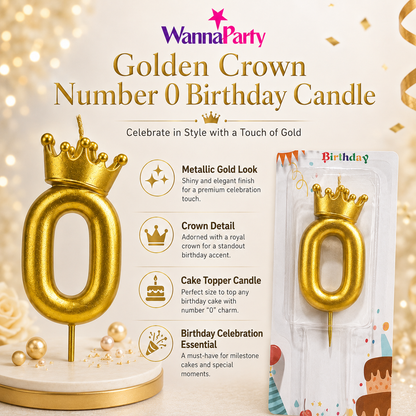 Golden Crown Candle Number 0 | Metallic Finish | Medium Size