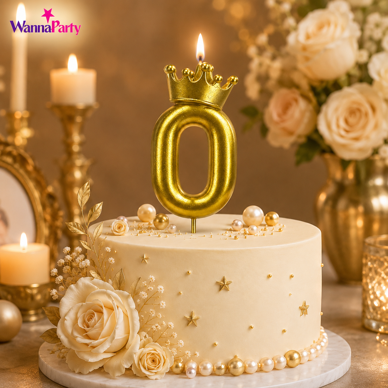 Golden Crown Candle Number 0 | Metallic Finish | Medium Size