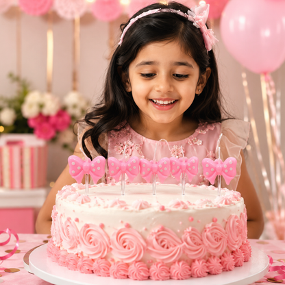 Pink Bow Ribbon Shaped Polka Dot Cake Candles - Set of 5PC