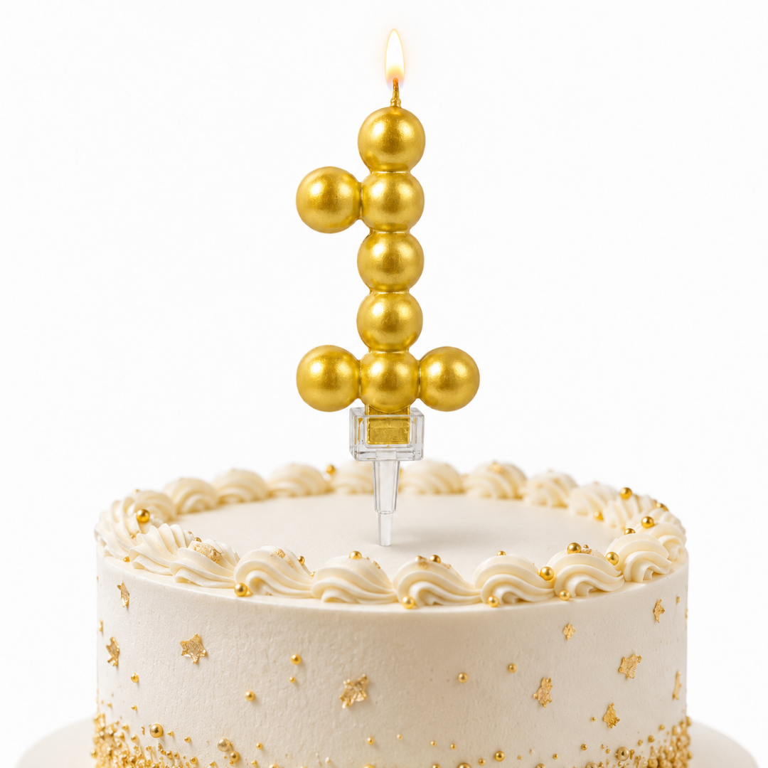 Golden Vector Dots Numerical Candle Number 1 | Fancy Birthday Candle for Cake Cutting