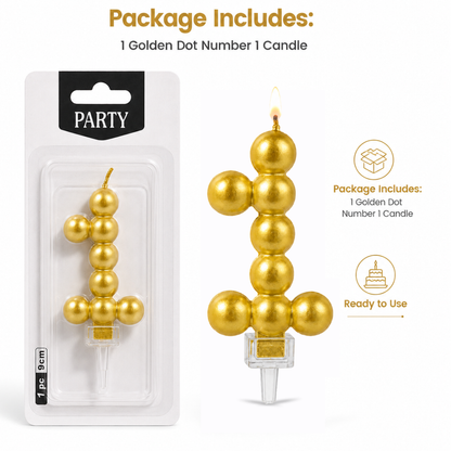 Golden Vector Dots Numerical Candle Number 1 | Fancy Birthday Candle for Cake Cutting