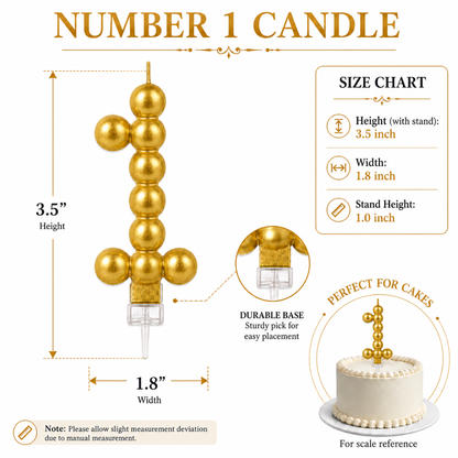 Golden Vector Dots Numerical Candle Number 1 | Fancy Birthday Candle for Cake Cutting