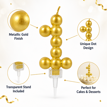 Golden Vector Dots Numerical Candle Number 1 | Fancy Birthday Candle for Cake Cutting