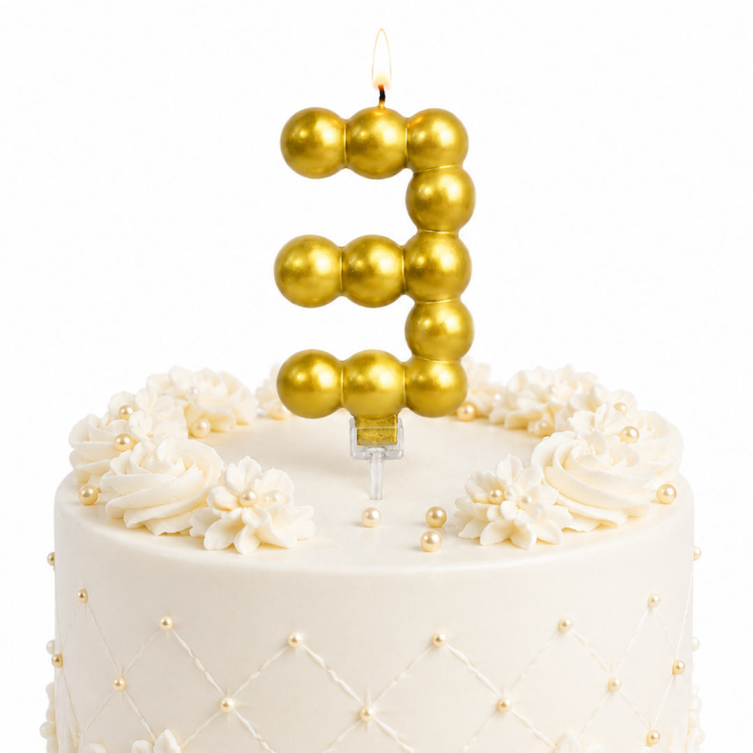Golden Vector Dots Numerical Candle Number 3 | Fancy Birthday Candle for Cake Cutting