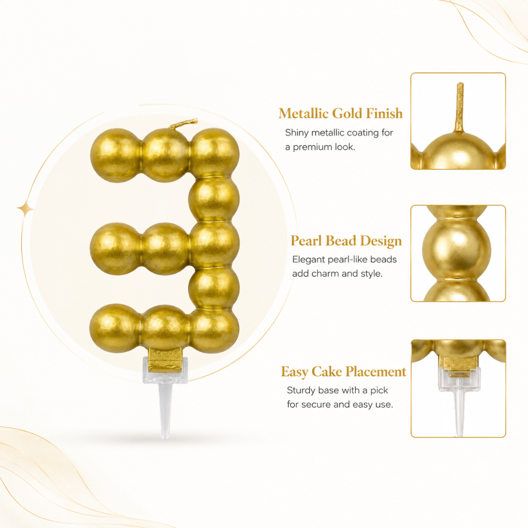 Golden Vector Dots Numerical Candle Number 3 | Fancy Birthday Candle for Cake Cutting