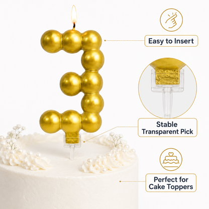 Golden Vector Dots Numerical Candle Number 3 | Fancy Birthday Candle for Cake Cutting