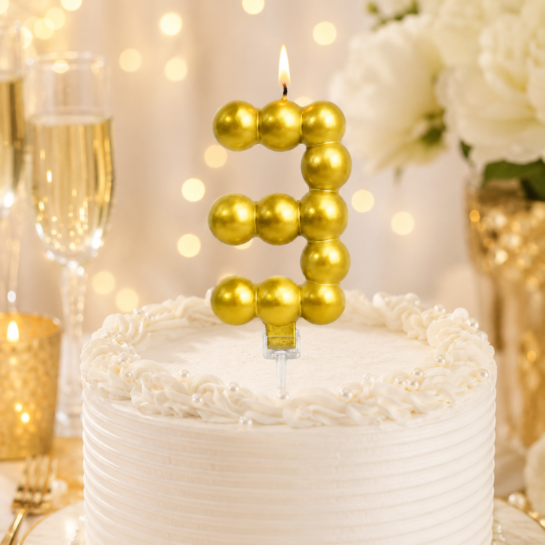 Golden Vector Dots Numerical Candle Number 3 | Fancy Birthday Candle for Cake Cutting