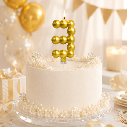 Golden Vector Dots Numerical Candle Number 3 | Fancy Birthday Candle for Cake Cutting