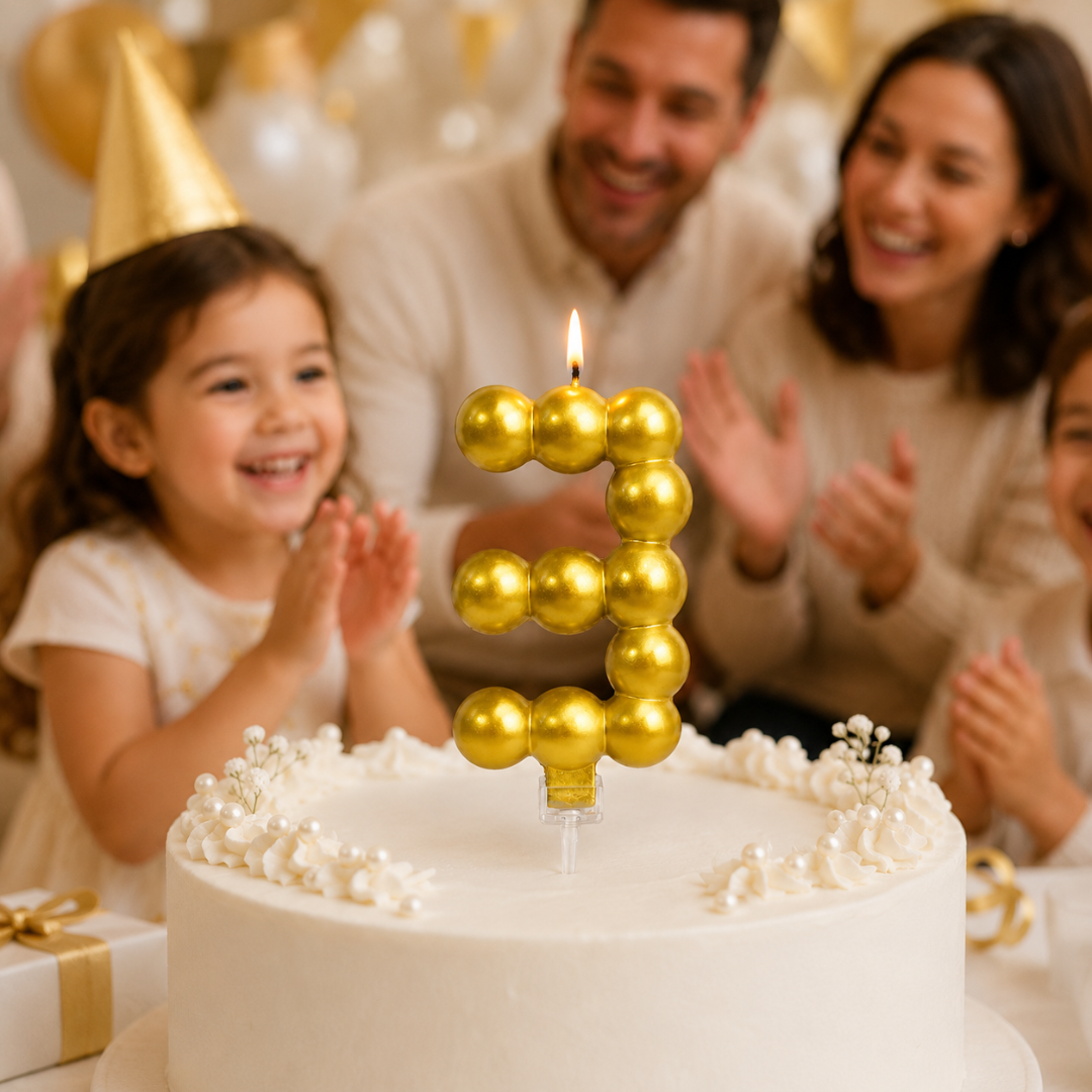 Golden Vector Dots Numerical Candle Number 3 | Fancy Birthday Candle for Cake Cutting