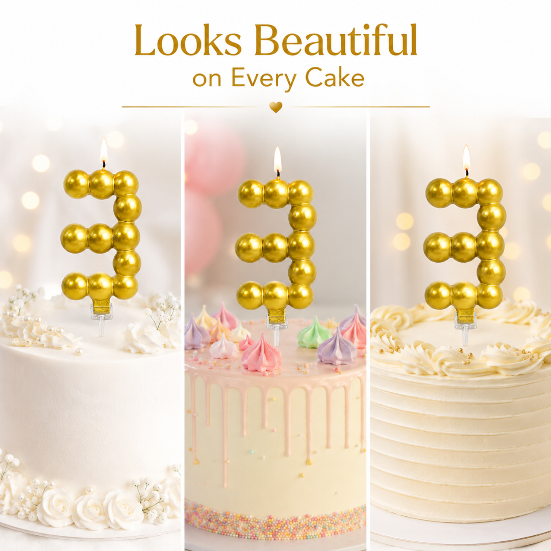 Golden Vector Dots Numerical Candle Number 3 | Fancy Birthday Candle for Cake Cutting