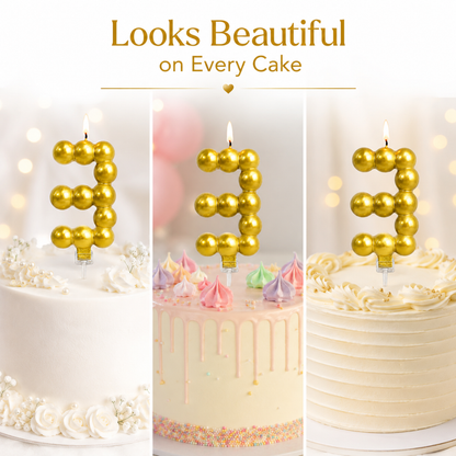 Golden Vector Dots Numerical Candle Number 3 | Fancy Birthday Candle for Cake Cutting