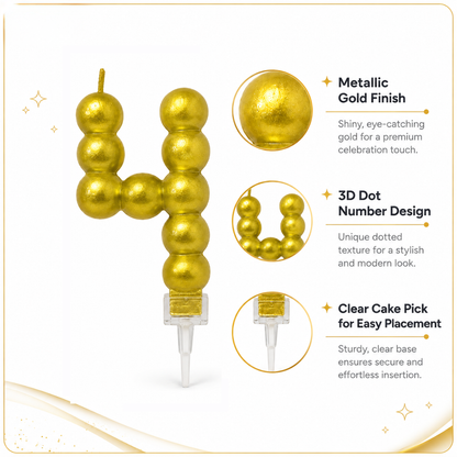 Golden Vector Dots Numerical Candle Number 4 | Fancy Birthday Candle for Cake Cutting