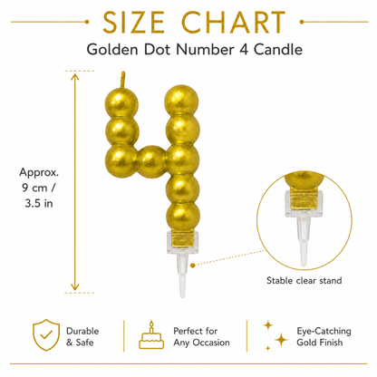 Golden Vector Dots Numerical Candle Number 4 | Fancy Birthday Candle for Cake Cutting