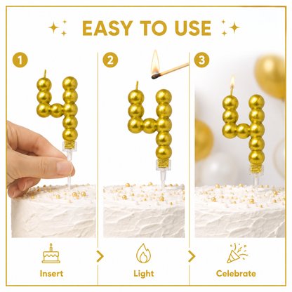 Golden Vector Dots Numerical Candle Number 4 | Fancy Birthday Candle for Cake Cutting