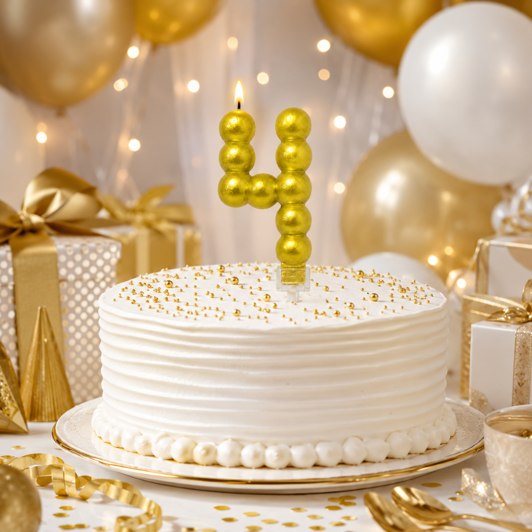 Golden Vector Dots Numerical Candle Number 4 | Fancy Birthday Candle for Cake Cutting