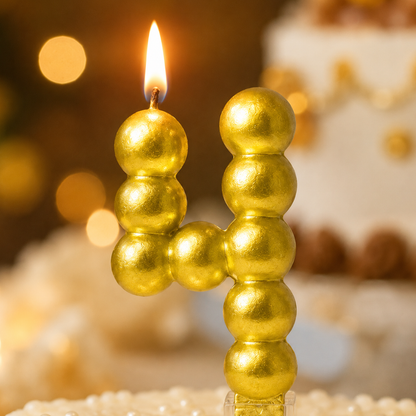 Golden Vector Dots Numerical Candle Number 4 | Fancy Birthday Candle for Cake Cutting