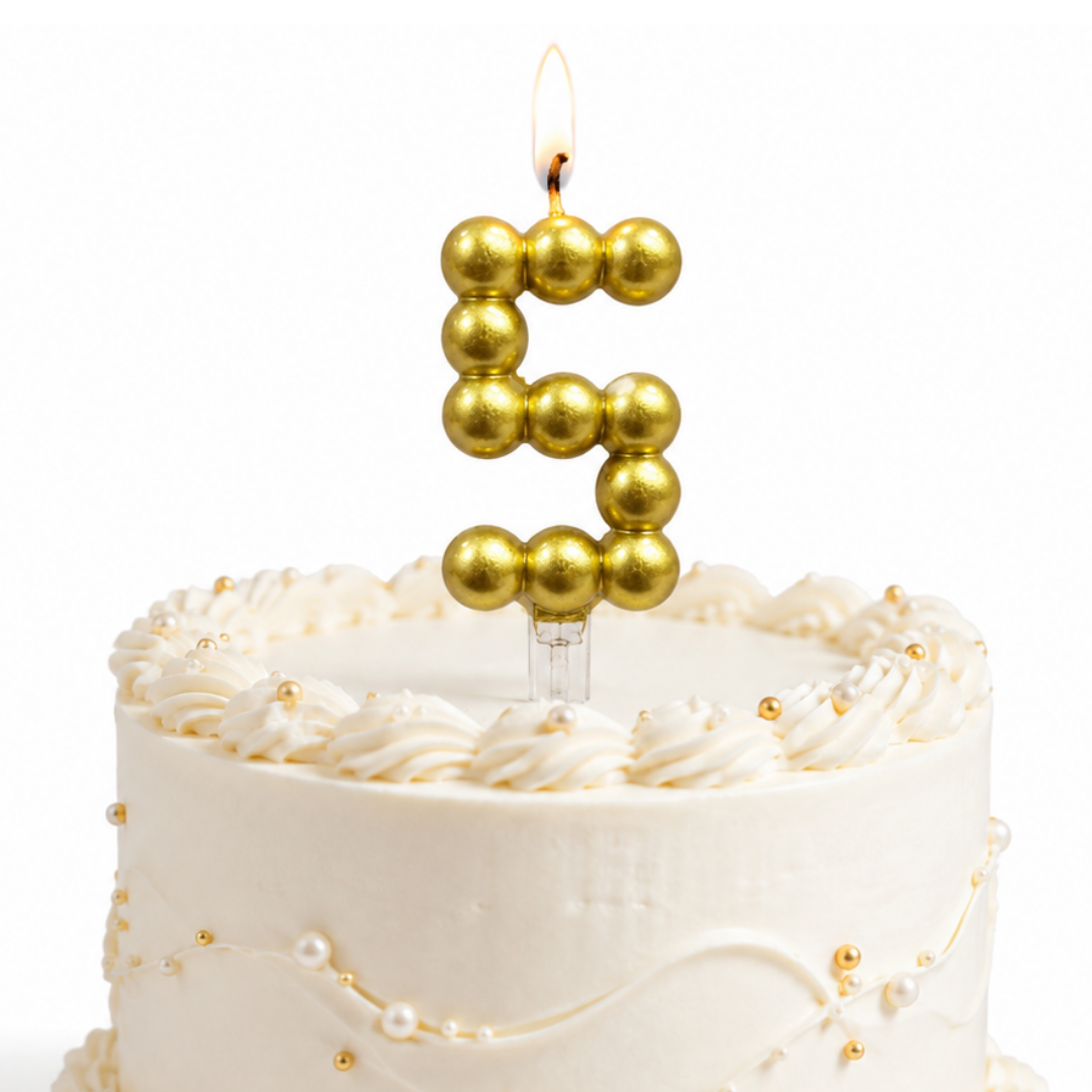 Golden Vector Dots Numerical Candle Number 5 | Fancy Birthday Candle for Cake Cutting