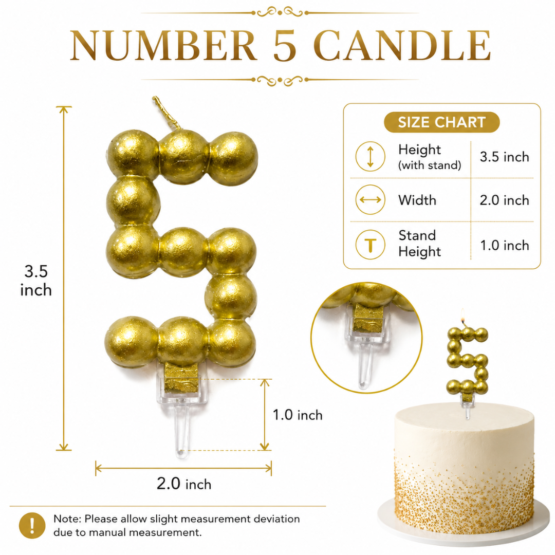 Golden Vector Dots Numerical Candle Number 5 | Fancy Birthday Candle for Cake Cutting