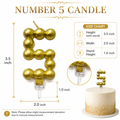 Golden Vector Dots Numerical Candle Number 5 | Fancy Birthday Candle for Cake Cutting