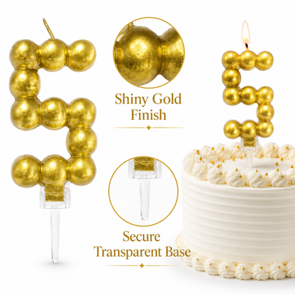 Golden Vector Dots Numerical Candle Number 5 | Fancy Birthday Candle for Cake Cutting