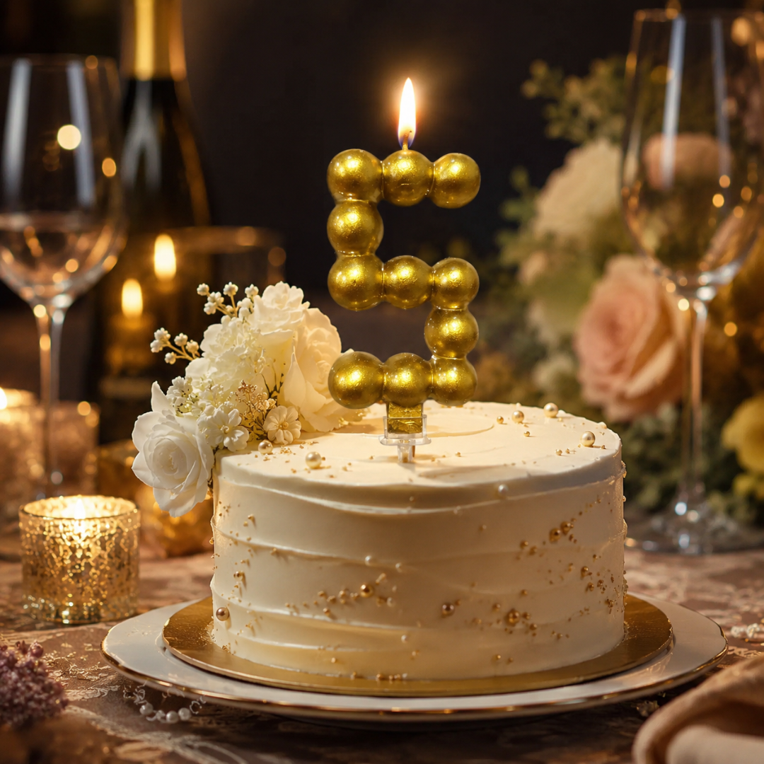 Golden Vector Dots Numerical Candle Number 5 | Fancy Birthday Candle for Cake Cutting