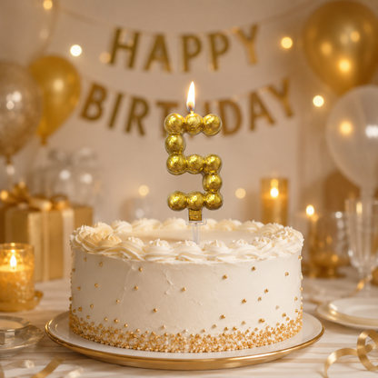 Golden Vector Dots Numerical Candle Number 5 | Fancy Birthday Candle for Cake Cutting