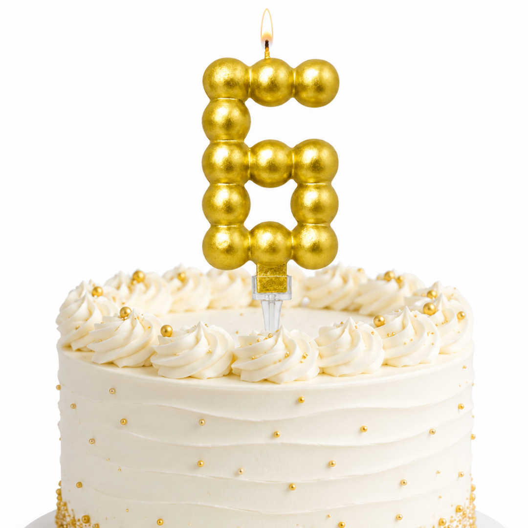 Golden Vector Dots Numerical Candle Number 6 | Fancy Birthday Candle for Cake Cutting