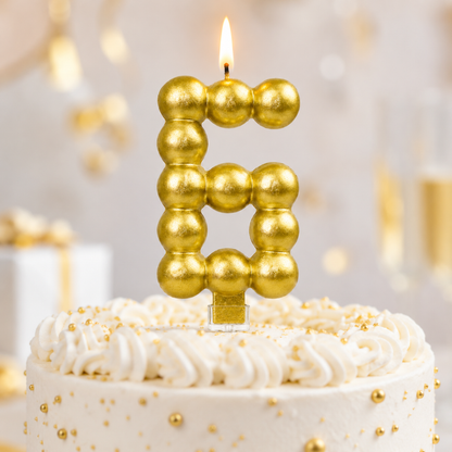 Golden Vector Dots Numerical Candle Number 6 | Fancy Birthday Candle for Cake Cutting
