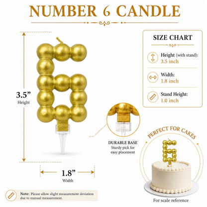 Golden Vector Dots Numerical Candle Number 6 | Fancy Birthday Candle for Cake Cutting