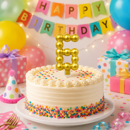 Golden Vector Dots Numerical Candle Number 6 | Fancy Birthday Candle for Cake Cutting