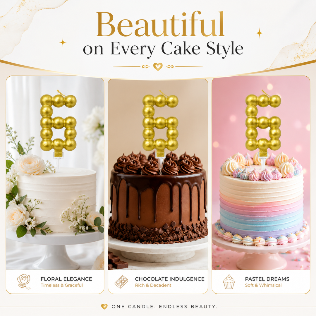 Golden Vector Dots Numerical Candle Number 6 | Fancy Birthday Candle for Cake Cutting