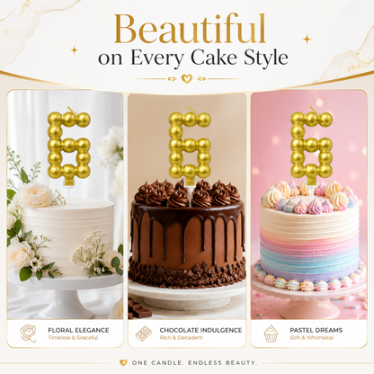 Golden Vector Dots Numerical Candle Number 6 | Fancy Birthday Candle for Cake Cutting