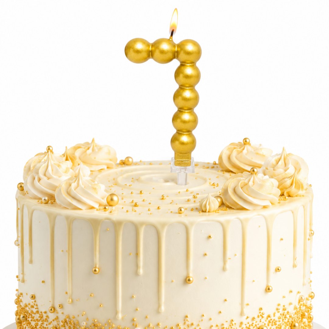Golden Vector Dots Numerical Candle Number 7 | Fancy Birthday Candle for Cake Cutting