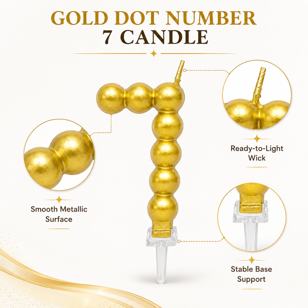 Golden Vector Dots Numerical Candle Number 7 | Fancy Birthday Candle for Cake Cutting