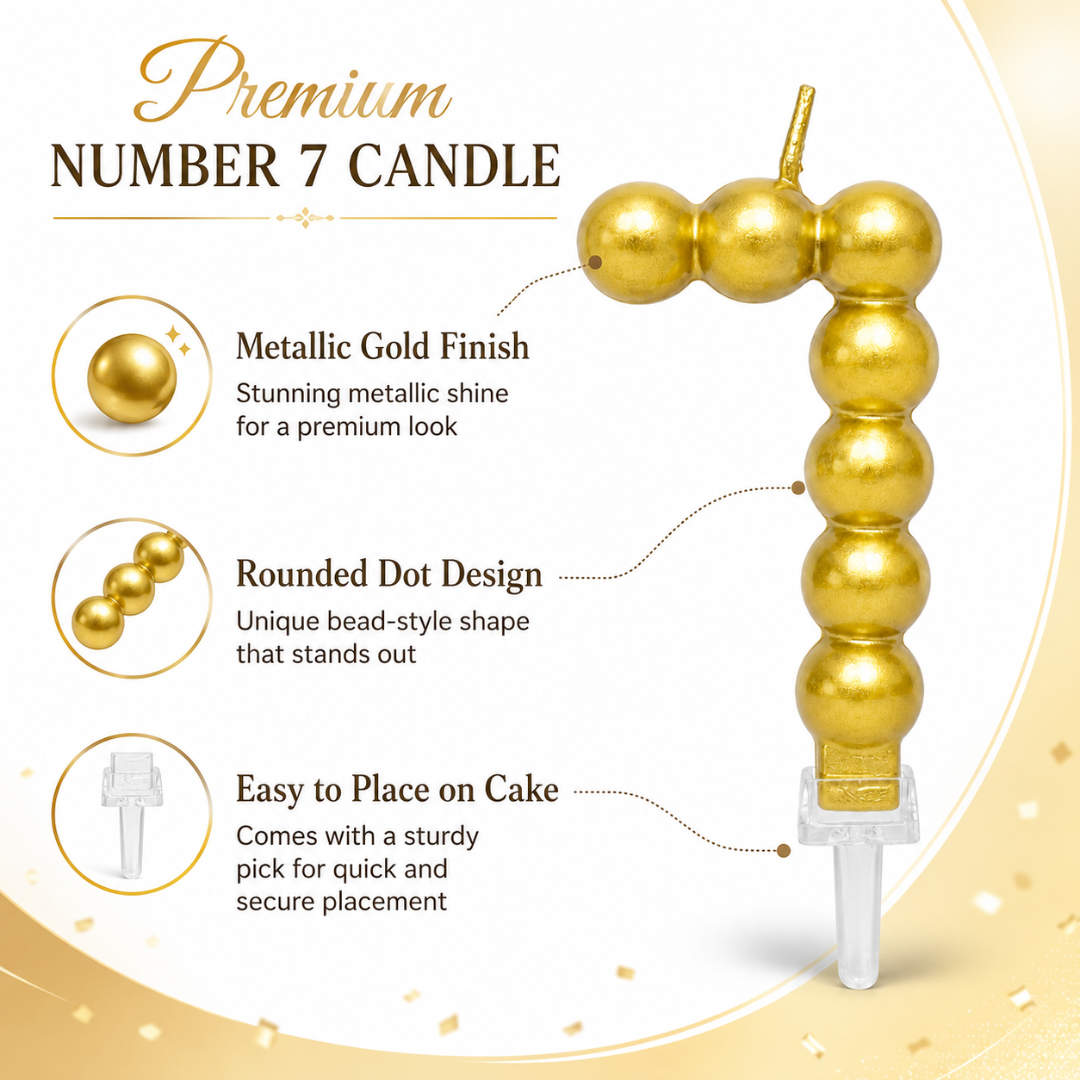 Golden Vector Dots Numerical Candle Number 7 | Fancy Birthday Candle for Cake Cutting
