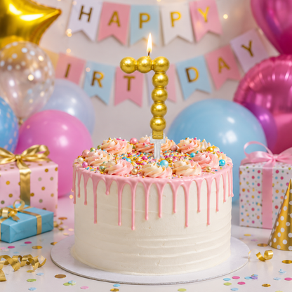 Golden Vector Dots Numerical Candle Number 7 | Fancy Birthday Candle for Cake Cutting