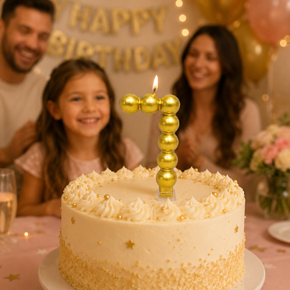 Golden Vector Dots Numerical Candle Number 7 | Fancy Birthday Candle for Cake Cutting