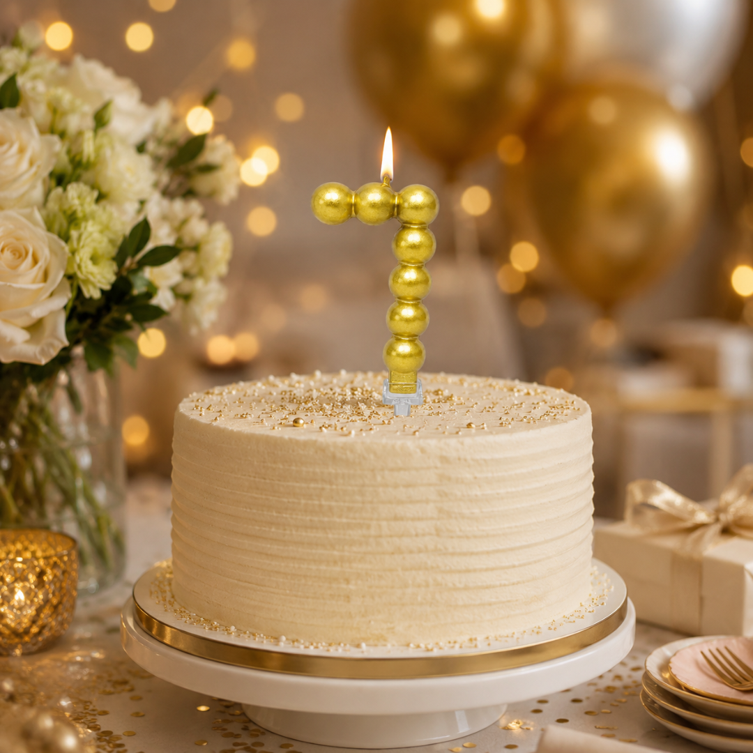 Golden Vector Dots Numerical Candle Number 7 | Fancy Birthday Candle for Cake Cutting
